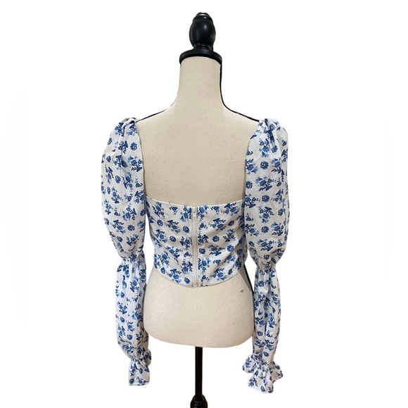 Floral Print Gigot Sleeve Sweetheart Top - Picture 2 of 2